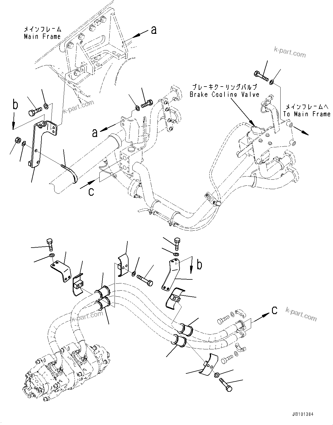 Komatsu parts book diagram for HD785-8E0 S/N 55001-UP: BRAKE OIL COOLING HYDRAULIC PIPING, MOUNTING (2/2)(#55001-)