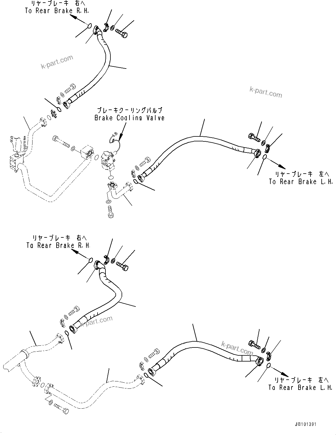 Komatsu parts book diagram for HD785-8E0 S/N 55001-UP: BRAKE OIL COOLING HYDRAULIC PIPING, REAR BRAKE PIPING(#55001-)