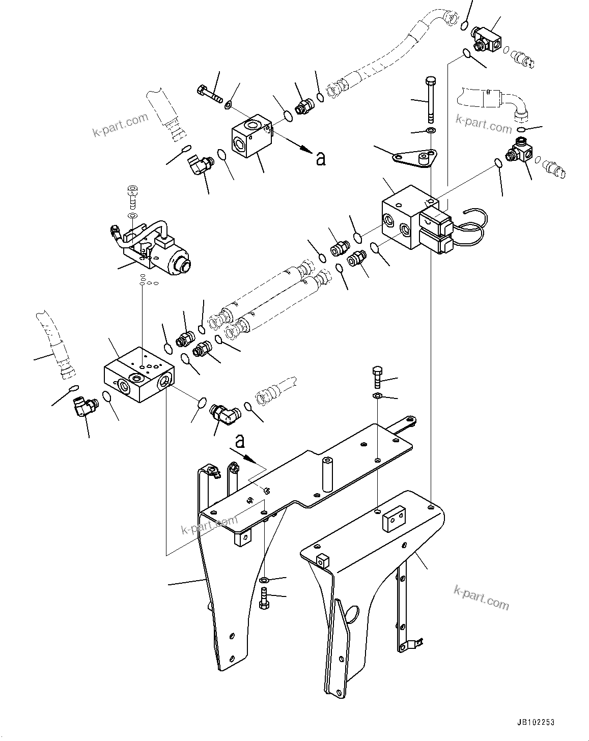 Komatsu parts book diagram for HD785-8E0 S/N 55001-UP: BRAKE PIPING, VALVE ASSEMBLY (1/2)(#55015-)