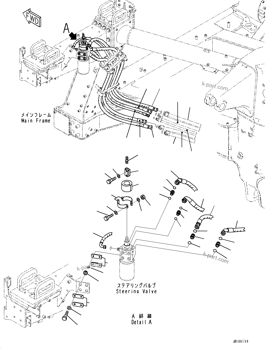 Komatsu parts book diagram for HD785-8E0 S/N 55001-UP: FRONT SUPPORT, STEERING VALVE PIPING(#55001-)