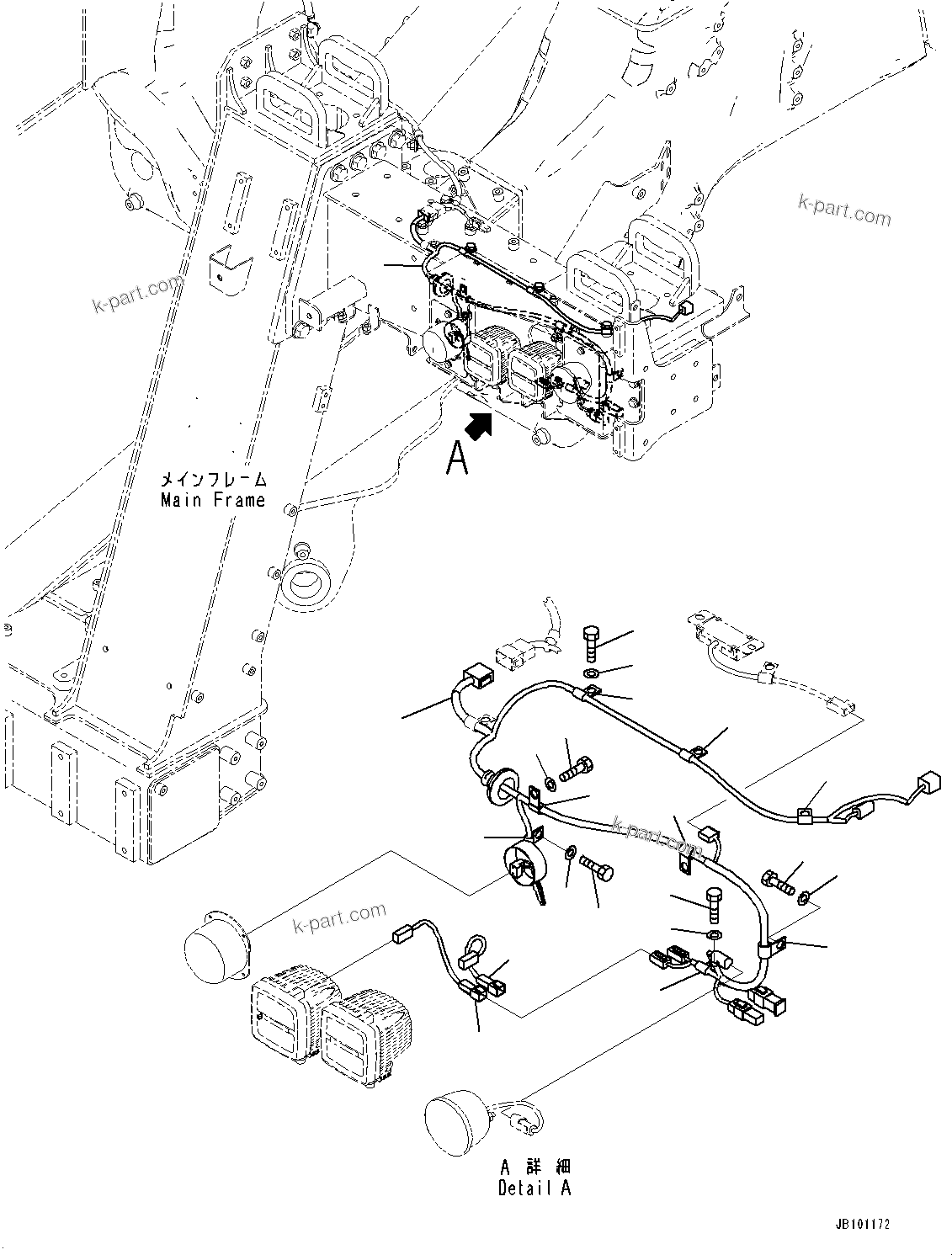 Komatsu parts book diagram for HD785-8E0 S/N 55001-UP: FRONT SUPPORT, WIRING HARNESS (1/2)(#55001-)
