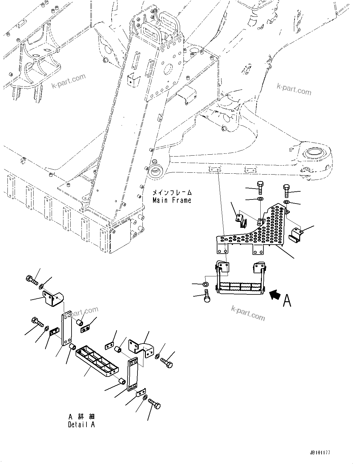 Komatsu parts book diagram for HD785-8E0 S/N 55001-UP: FRONT SUPPORT, STEP (1/2)(#55001-55109)