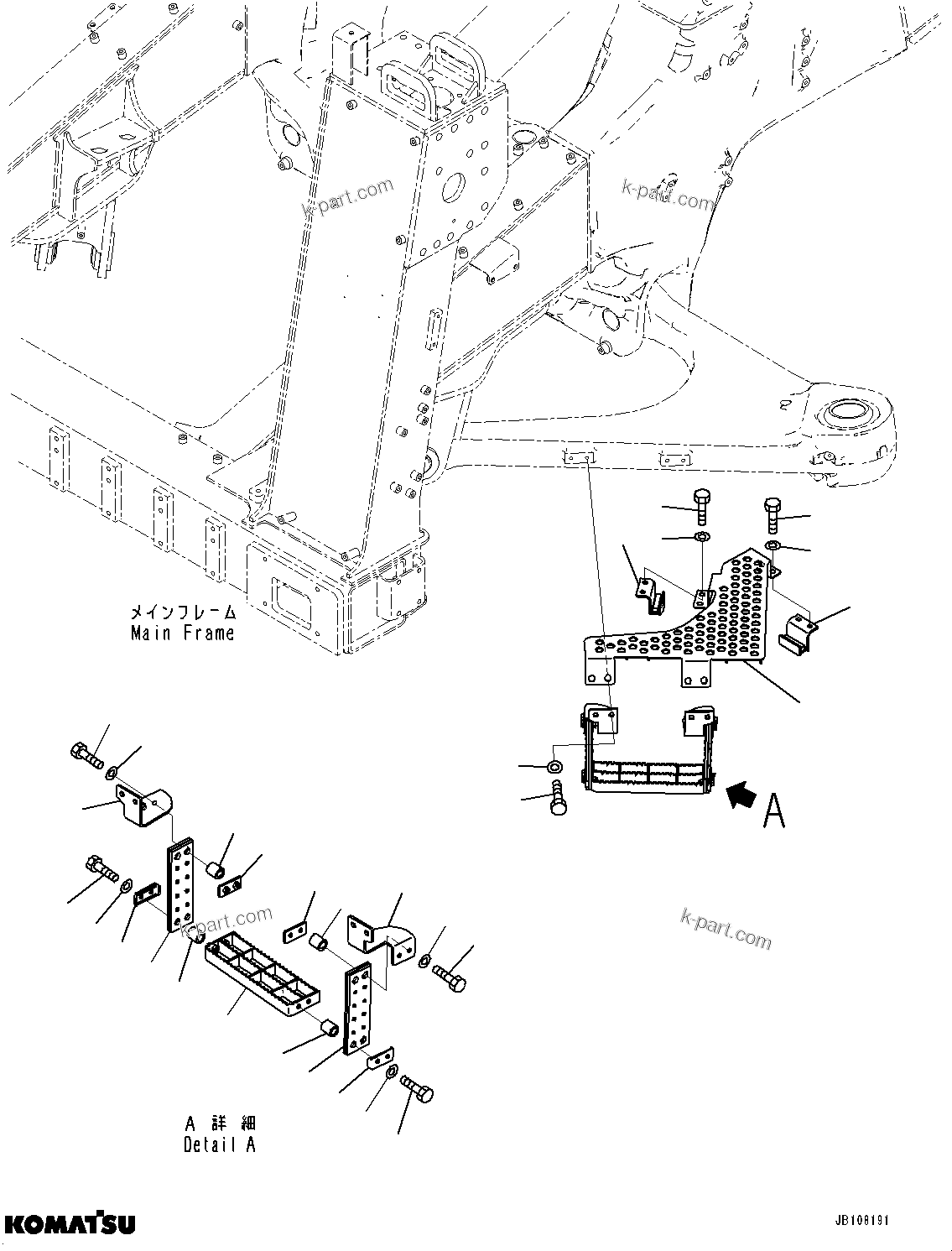 Komatsu parts book diagram for HD785-8E0 S/N 55001-UP: FRONT SUPPORT, STEP (1/2)(#55110-)