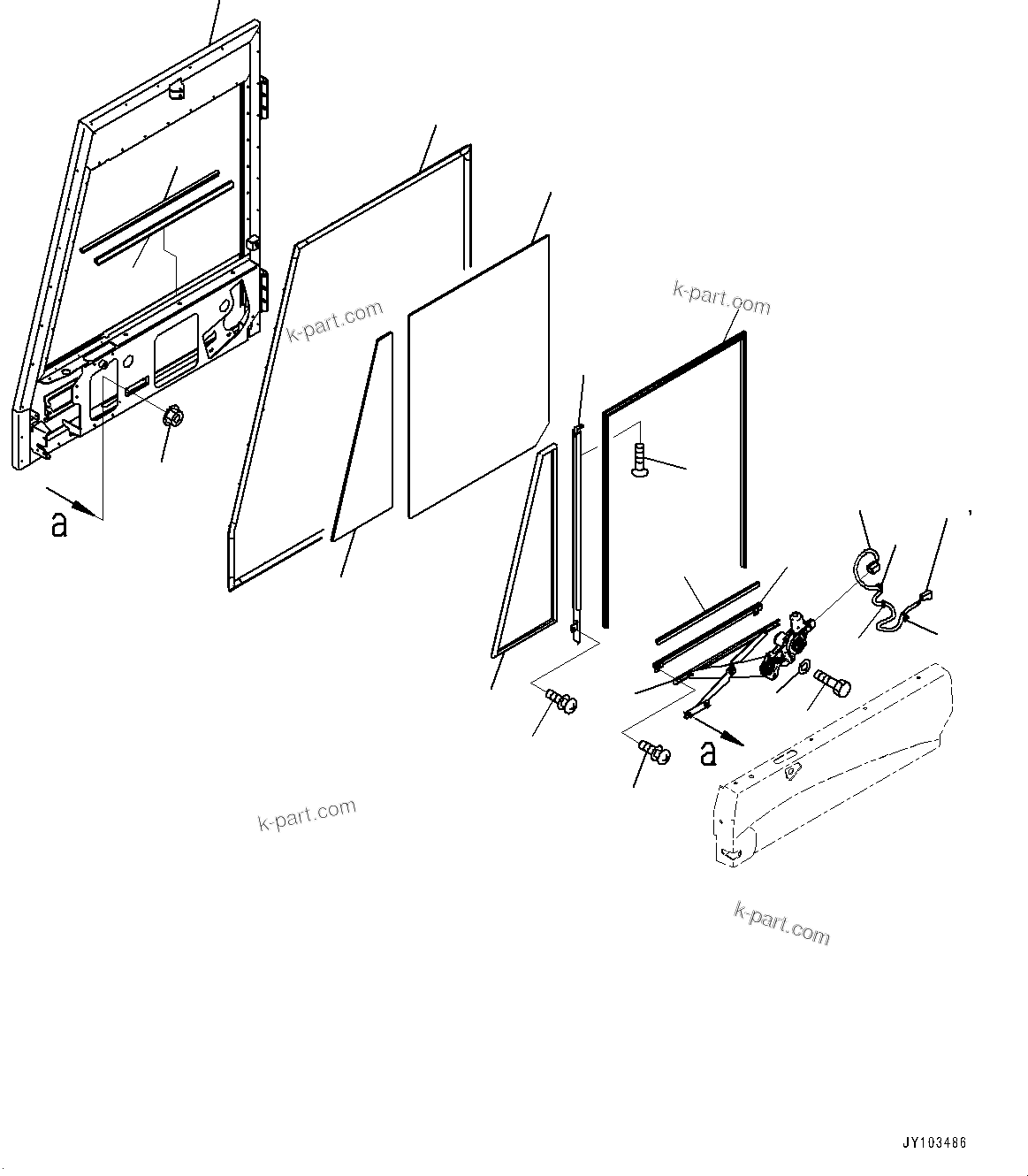 Komatsu parts book diagram for HD785-8E0 S/N 55001-UP: CAB, DOOR, R.H.(#55001-)