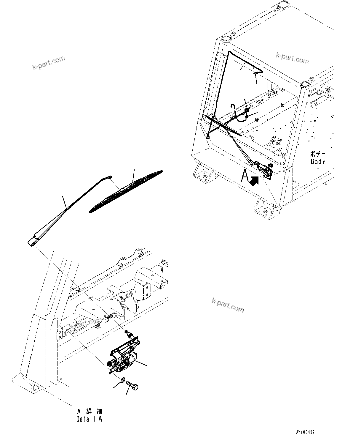 Komatsu parts book diagram for HD785-8E0 S/N 55001-UP: CAB, FRONT WIPER(#55001-)