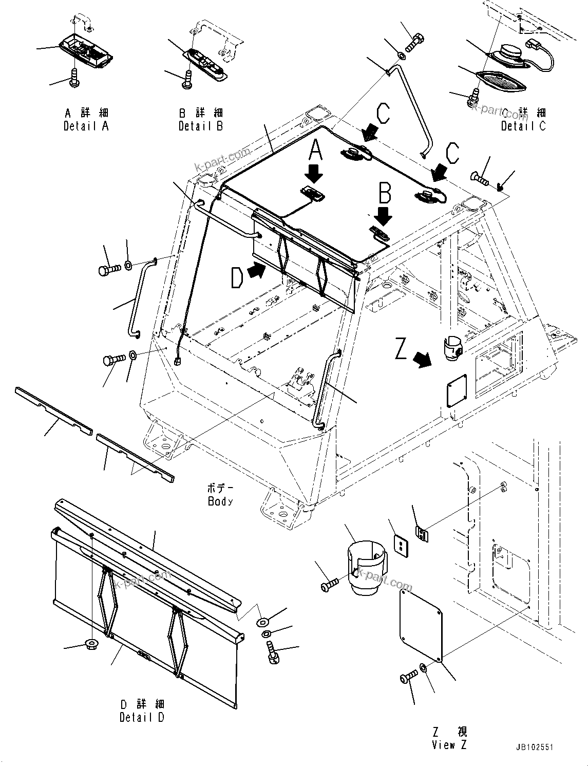 Komatsu parts book diagram for HD785-8E0 S/N 55001-UP: CAB, ACCESSORY(#55001-)