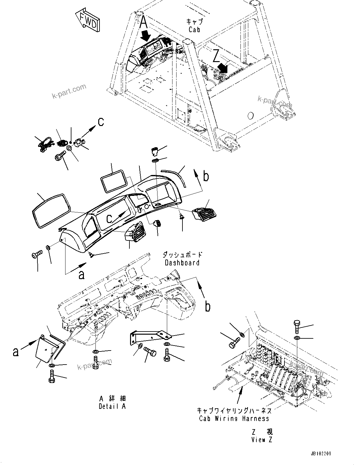 Komatsu parts book diagram for HD785-8E0 S/N 55001-UP: CAB, DASHBOARD (1/2)(#55001-)