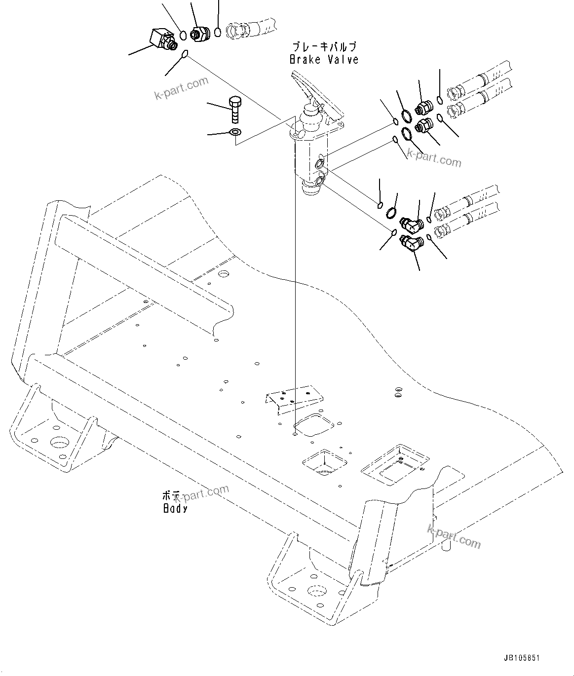 Komatsu parts book diagram for HD785-8E0 S/N 55001-UP: CAB, BRAKE VALVE RELATED PARTS(#55001-)