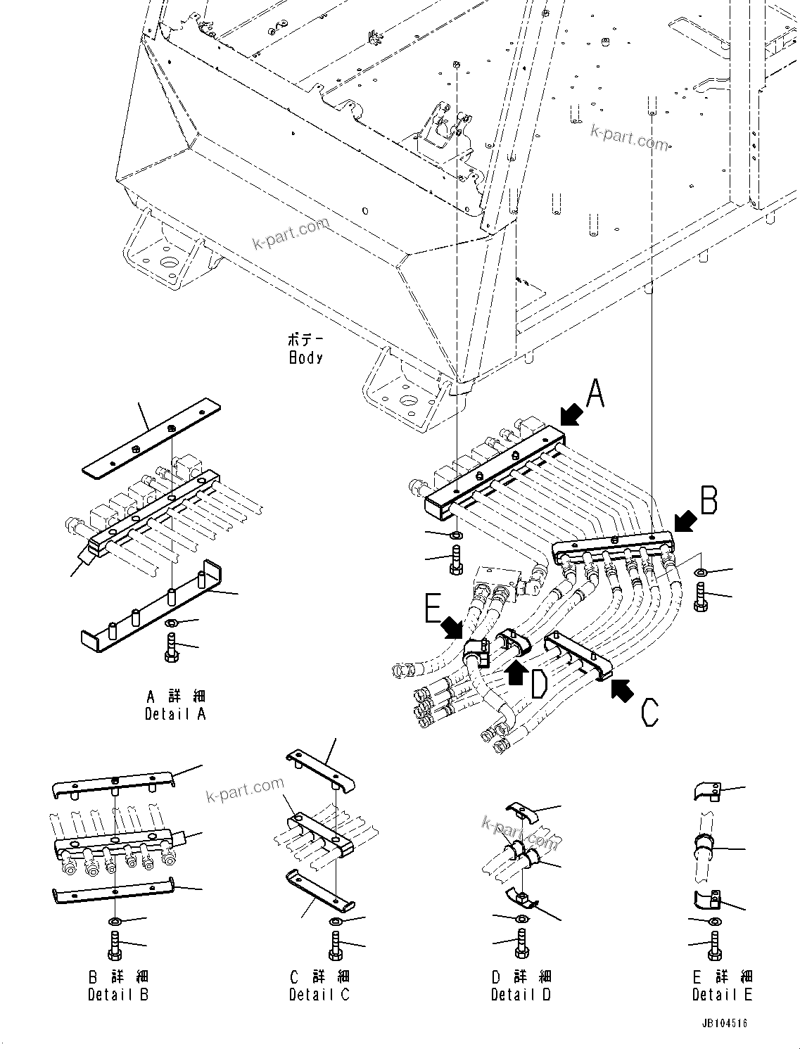 Komatsu parts book diagram for HD785-8E0 S/N 55001-UP: CAB, BRAKE PIPING MOUNTING(#55001-)