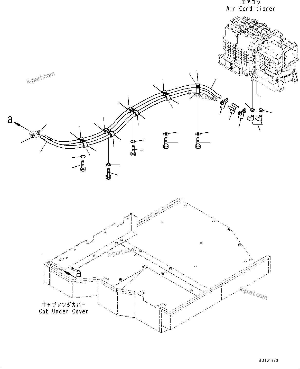 Komatsu parts book diagram for HD785-8E0 S/N 55001-UP: CAB, AIR CONDITIONER PIPING (2/2)(#55001-)