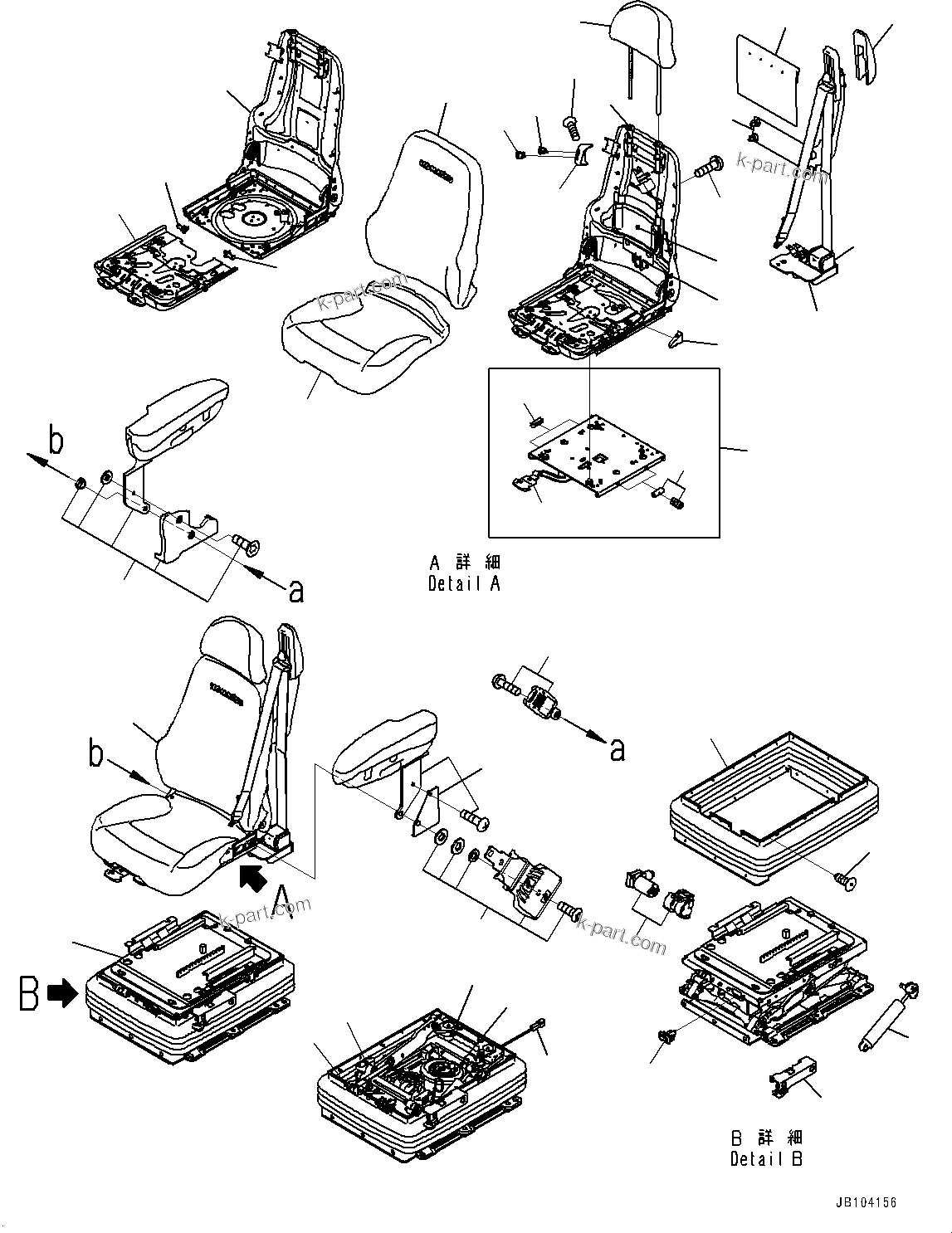 Komatsu parts book diagram for HD785-8E0 S/N 55001-UP: CAB, INNER PARTS, OPERATOR'S SEAT (1/2)(#55024-)
