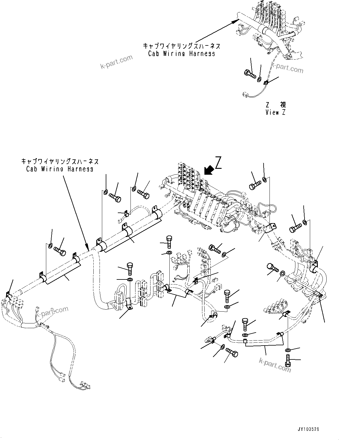 Komatsu parts book diagram for HD785-8E0 S/N 55001-UP: CAB, WIRING HARNESS MOUNTING (1/3)(#55001-)