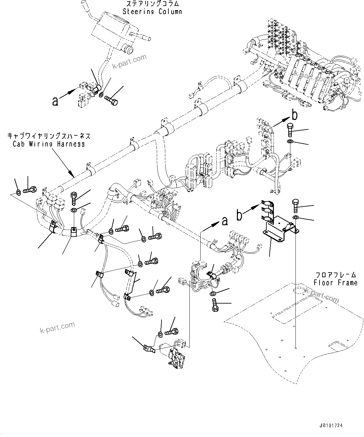 Komatsu parts book diagram for HD785-8E0 S/N 55001-UP: CAB, WIRING HARNESS MOUNTING (2/3)(#55001-)