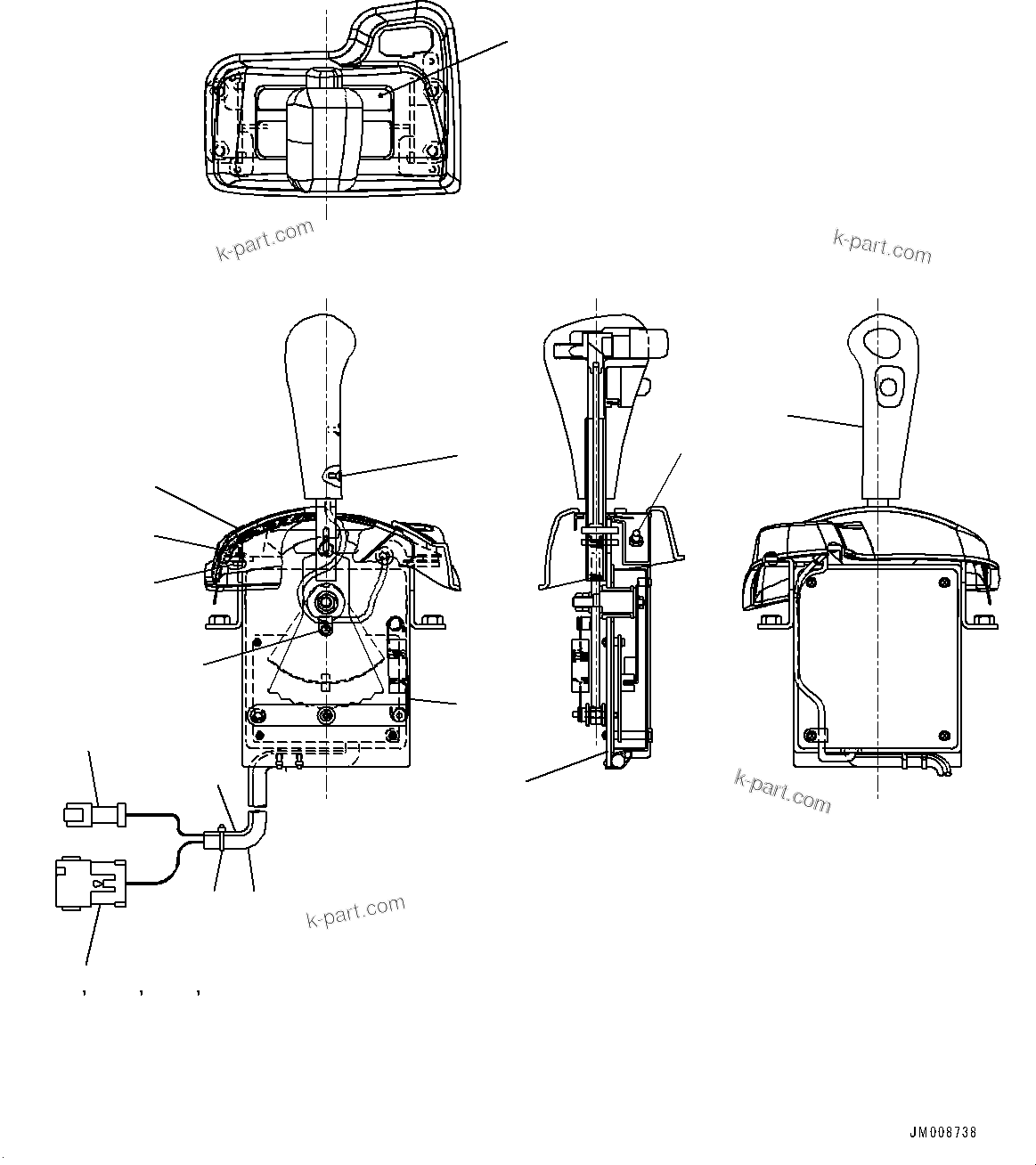 Komatsu parts book diagram for HD785-8E0 S/N 55001-UP: CAB, GEAR SHIFT LEVER(#55001-55041)