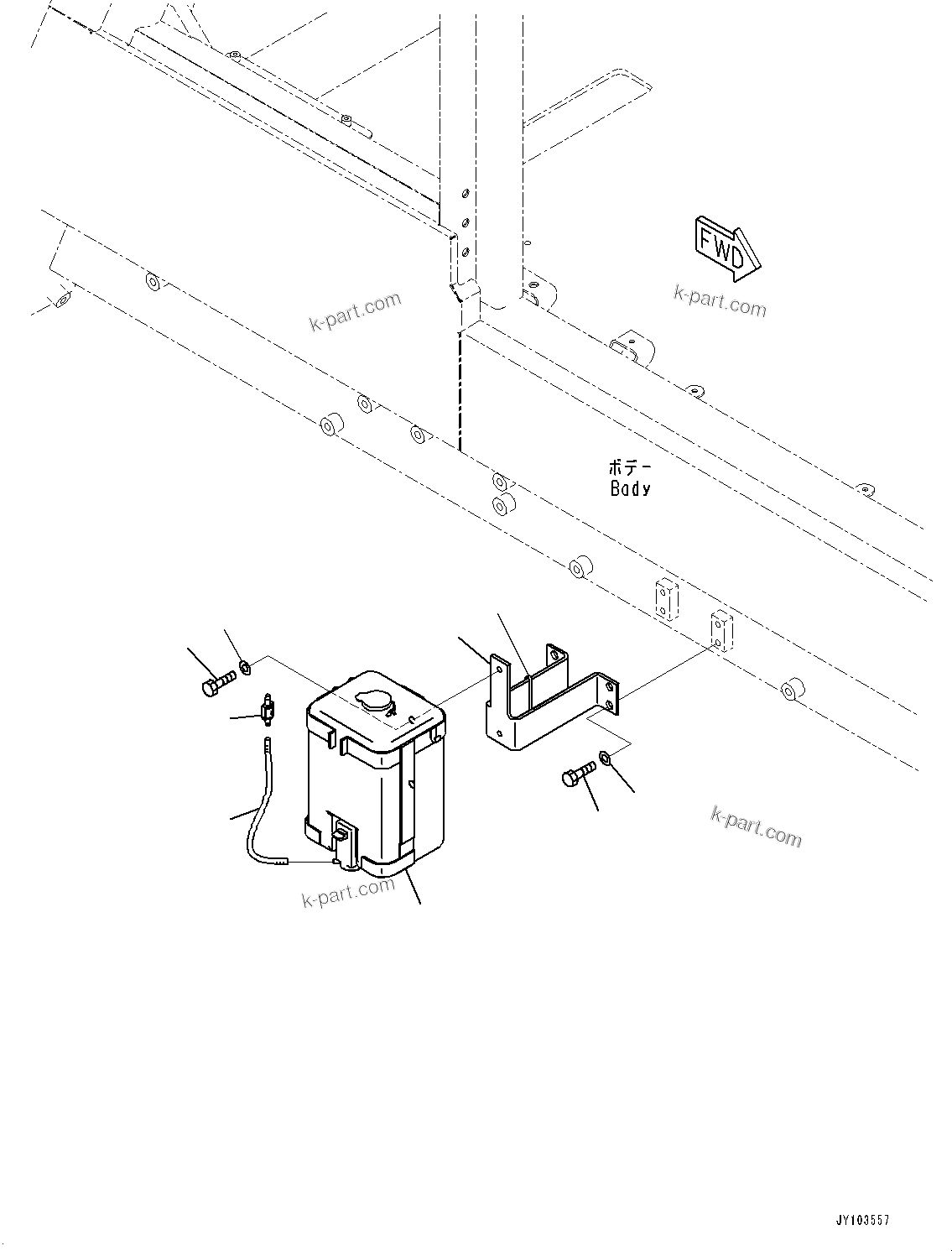 Komatsu parts book diagram for HD785-8E0 S/N 55001-UP: CAB, WASHER TANK(#55001-)