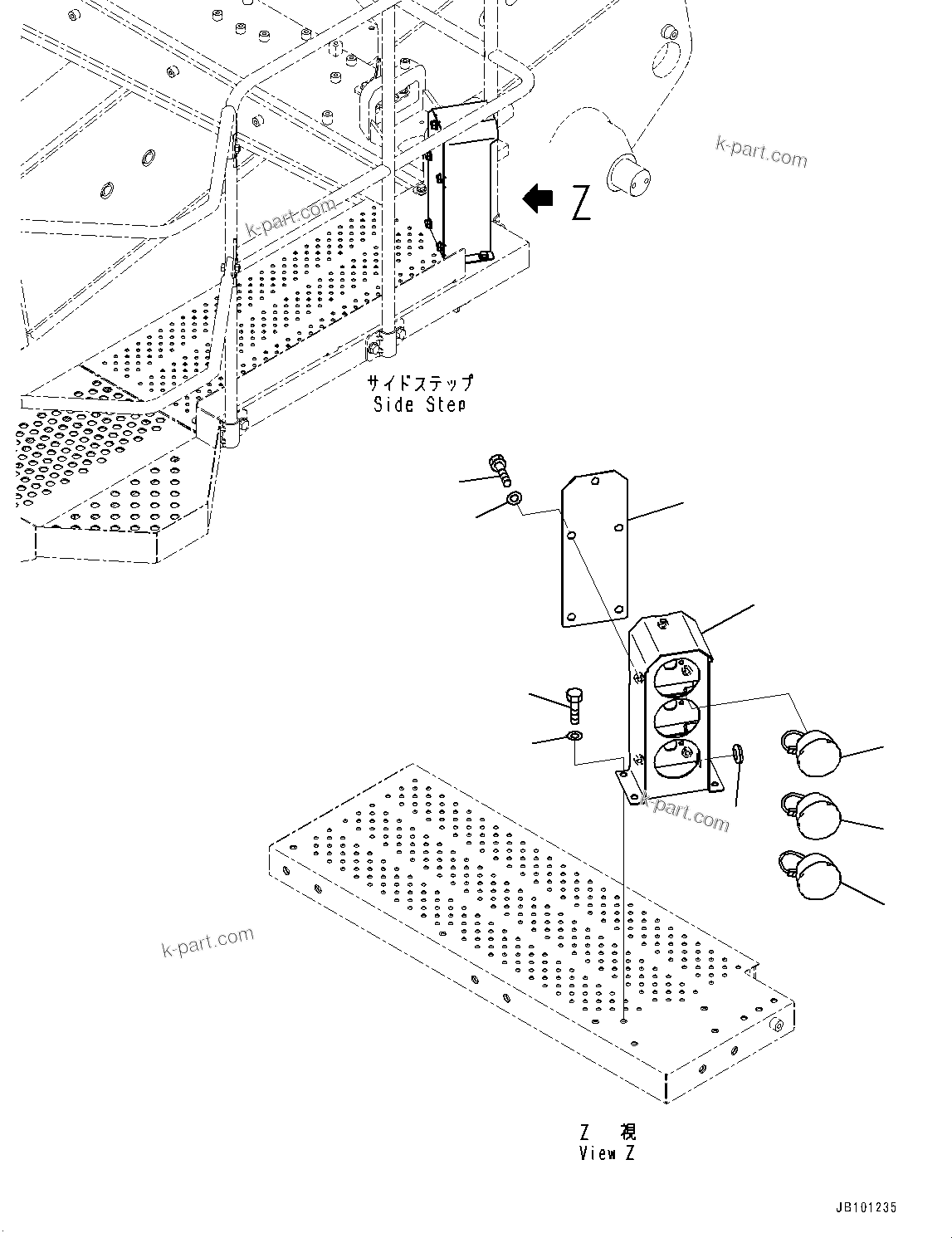 Komatsu parts book diagram for HD785-8E0 S/N 55001-UP: CAB STEP, PAYLOAD METER LAMP(#55001-)