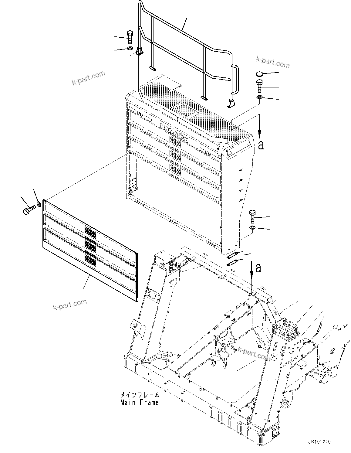 Komatsu parts book diagram for HD785-8E0 S/N 55001-UP: RADIATOR GUARD, HANDRAIL(#55001-)