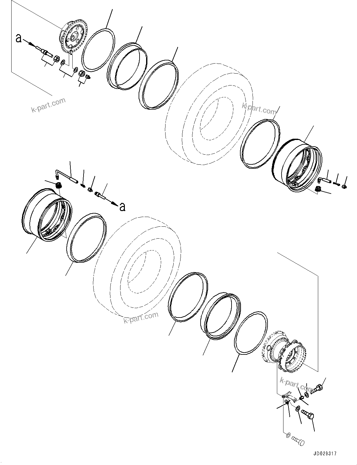 Komatsu parts book diagram for HD785-8E0 S/N 55001-UP: RIM, REAR WHEEL(#55001-)