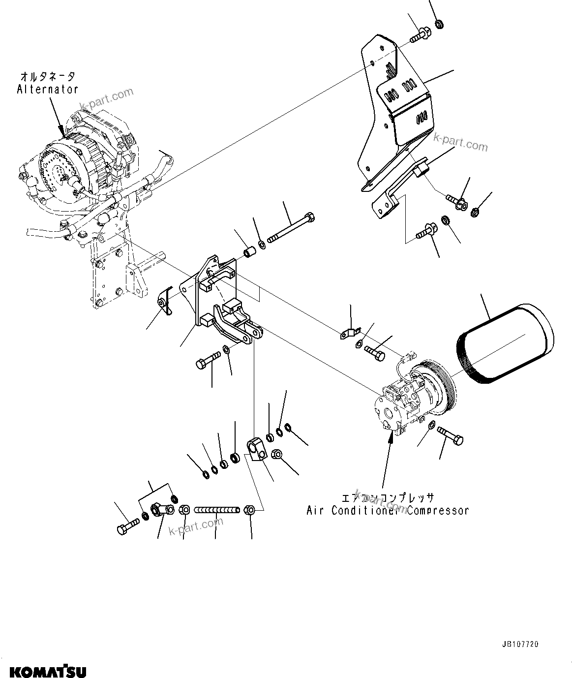 Komatsu parts book diagram for WA800-8E0 S/N 84001-UP: ENGINE RELATED PARTS, AIR CONDITIONER COMPRESSOR MOUNTING(#83016-)