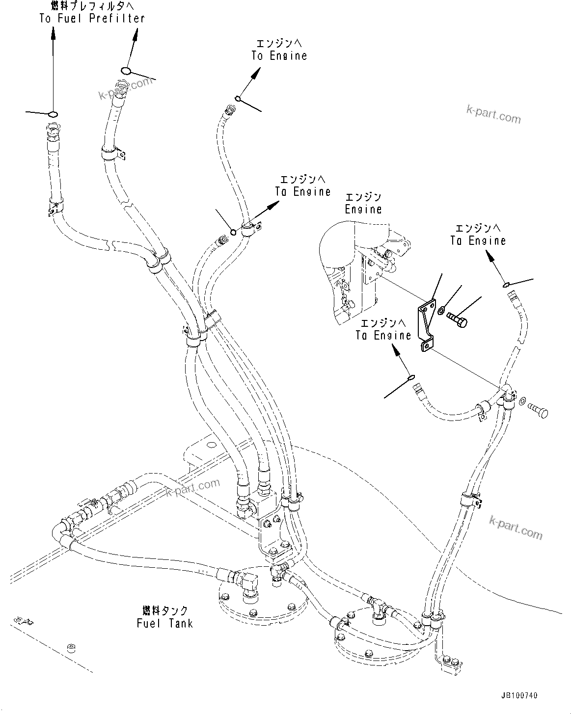 Komatsu parts book diagram for WA800-8E0 S/N 84001-UP: ENGINE RELATED PARTS, FUEL PIPING(#84001-)