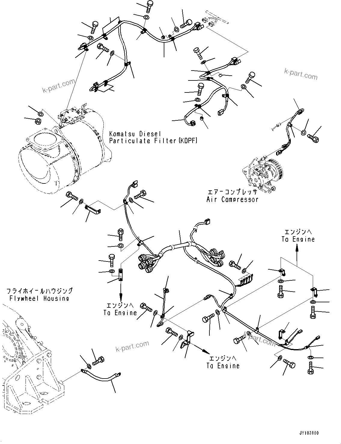 Komatsu parts book diagram for WA800-8E0 S/N 84001-UP: ENGINE RELATED PARTS, WIRING HARNESS(#84001-)