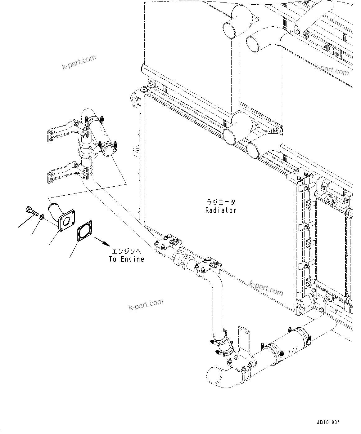 Komatsu parts book diagram for WA800-8E0 S/N 84001-UP: ENGINE RELATED PARTS, EGR COOLER WATER PIPING(#84001-)