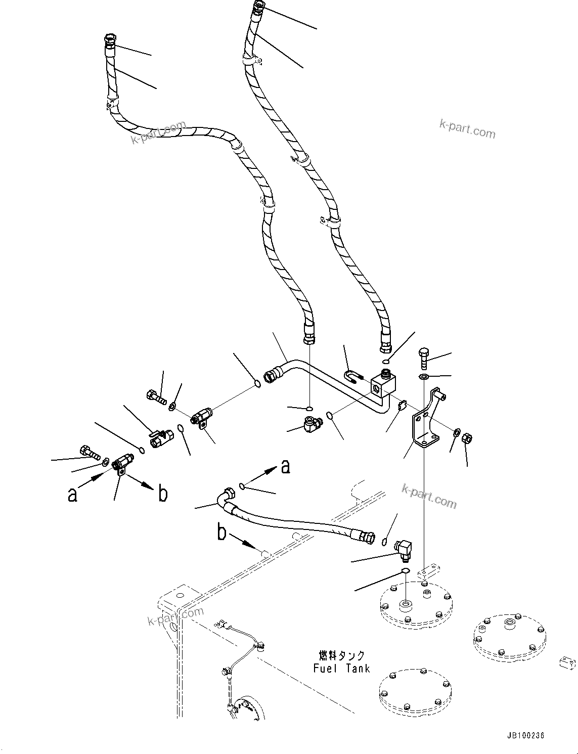 Komatsu parts book diagram for WA800-8E0 S/N 84001-UP: FUEL TANK, FUEL PIPING (1/2)(#83001-)