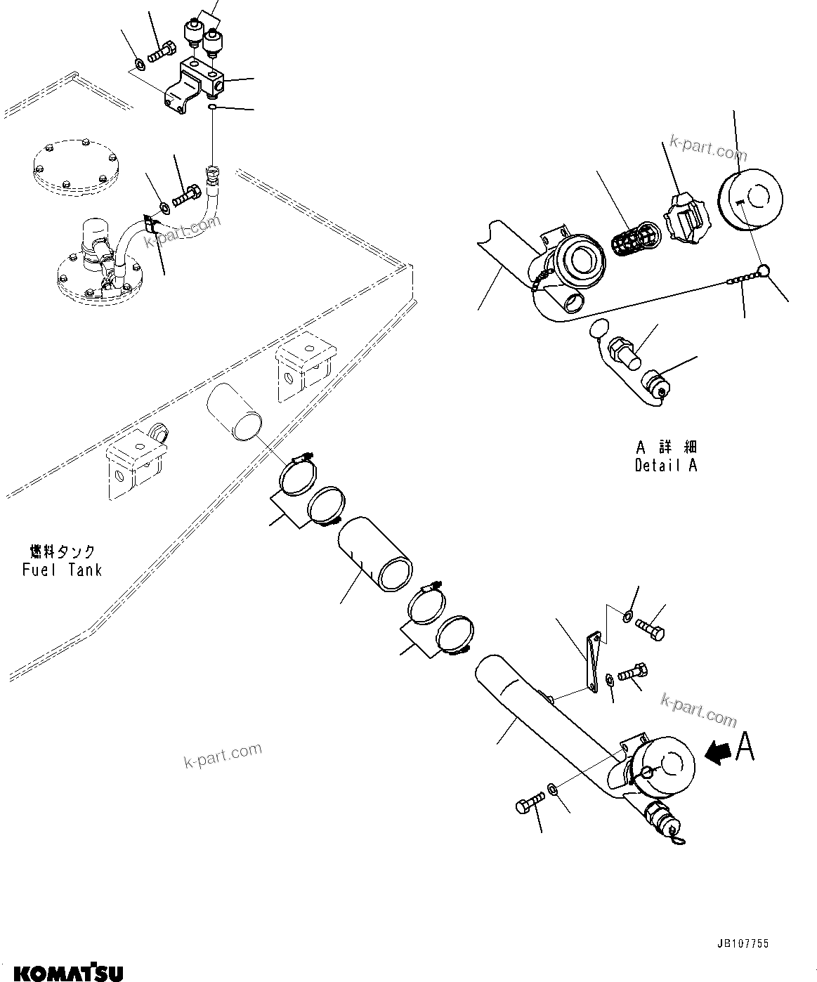 Komatsu parts book diagram for WA800-8E0 S/N 84001-UP: FUEL TANK, QUICK CHARGE VALVE(#83021-)