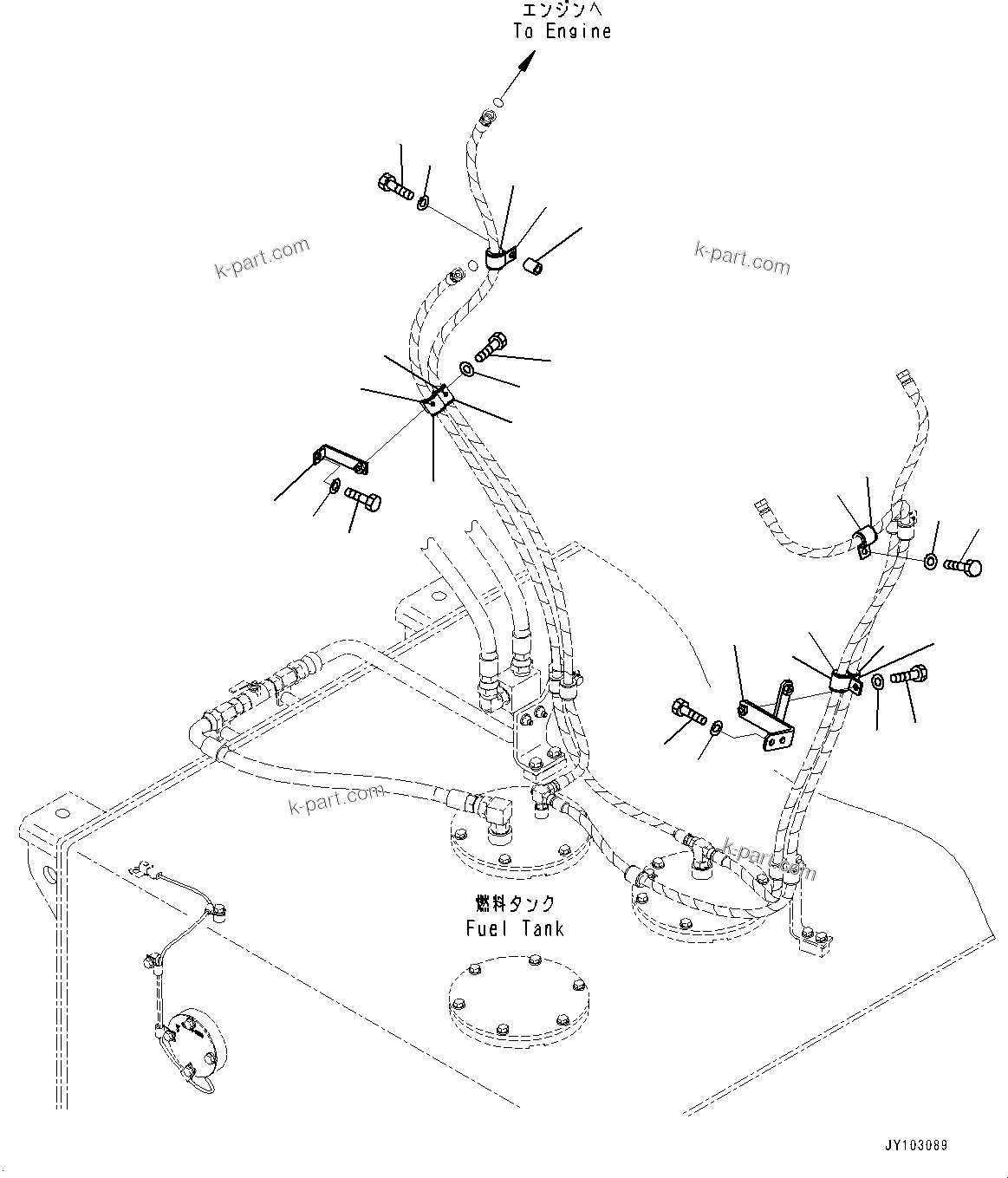 Komatsu parts book diagram for WA800-8E0 S/N 84001-UP: FUEL TANK, HOSE CLAMP (2/2)(#83001-)