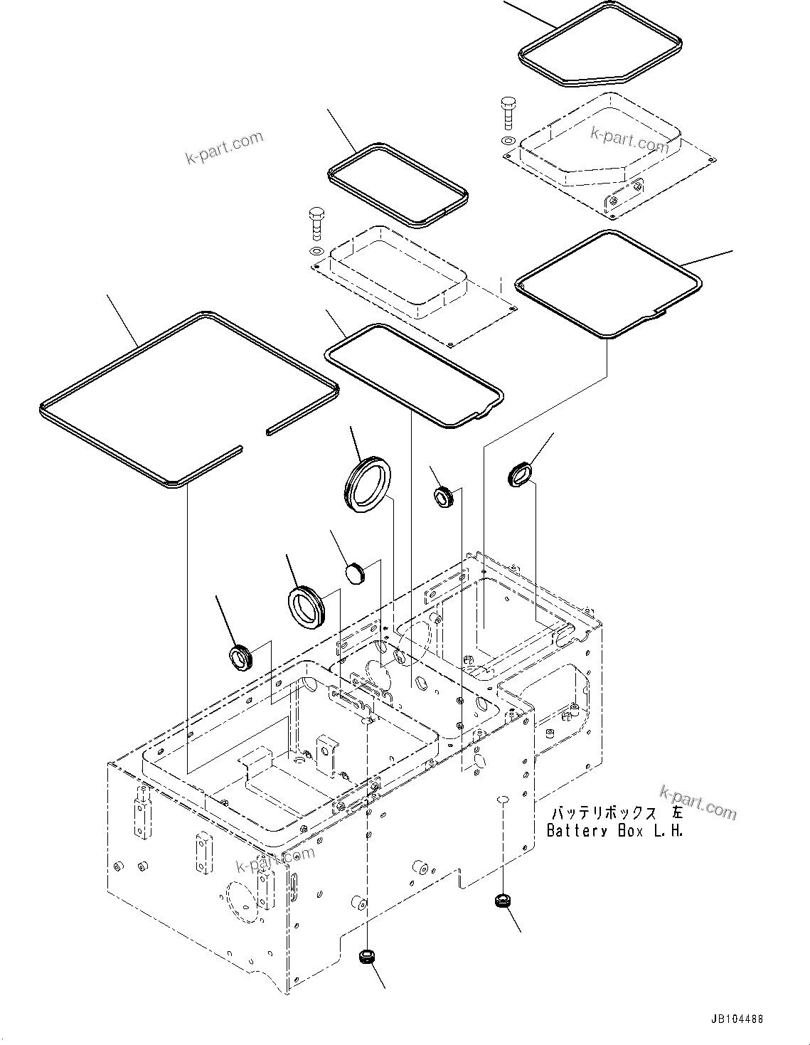 Komatsu parts book diagram for WA800-8E0 S/N 84001-UP: LEFT BATTERY BOX, GROMMET(#83001-)