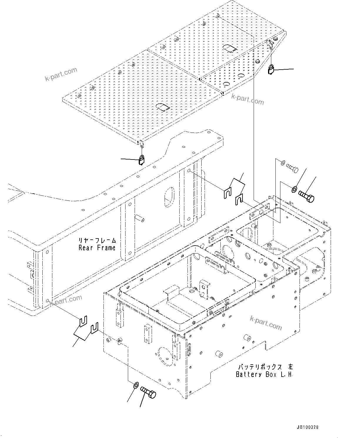 Komatsu parts book diagram for WA800-8E0 S/N 84001-UP: LEFT BATTERY BOX, BATTERY BOX MOUNTING (2/2)(#83001-)