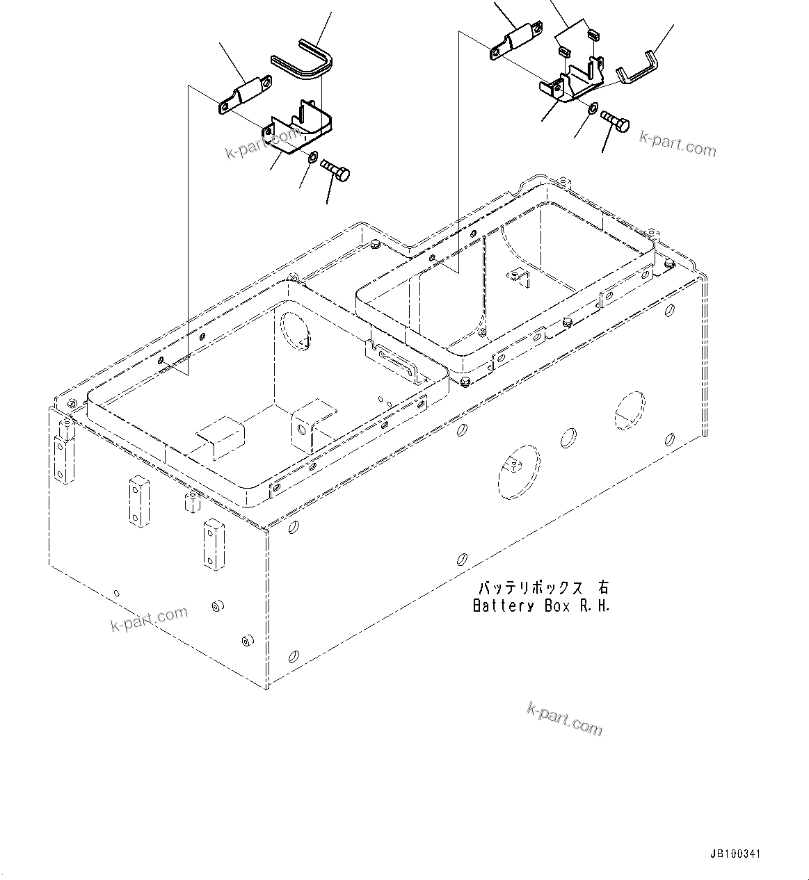 Komatsu parts book diagram for WA800-8E0 S/N 84001-UP: RIGHT BATTERY BOX, BATTERY BOX MOUNTING (1/3)(#83001-)