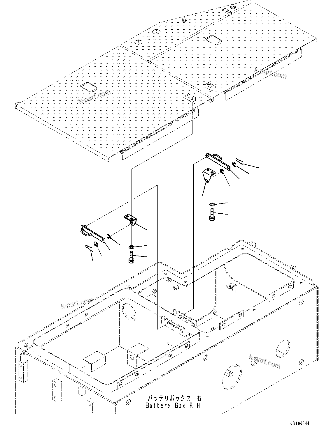 Komatsu parts book diagram for WA800-8E0 S/N 84001-UP: RIGHT BATTERY BOX, BATTERY BOX MOUNTING (3/3)(#83001-)