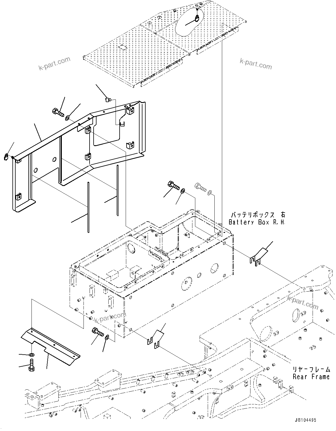 Komatsu parts book diagram for WA800-8E0 S/N 84001-UP: RIGHT BATTERY BOX, BATTERY BOX COVER (2/2)(#83001-)