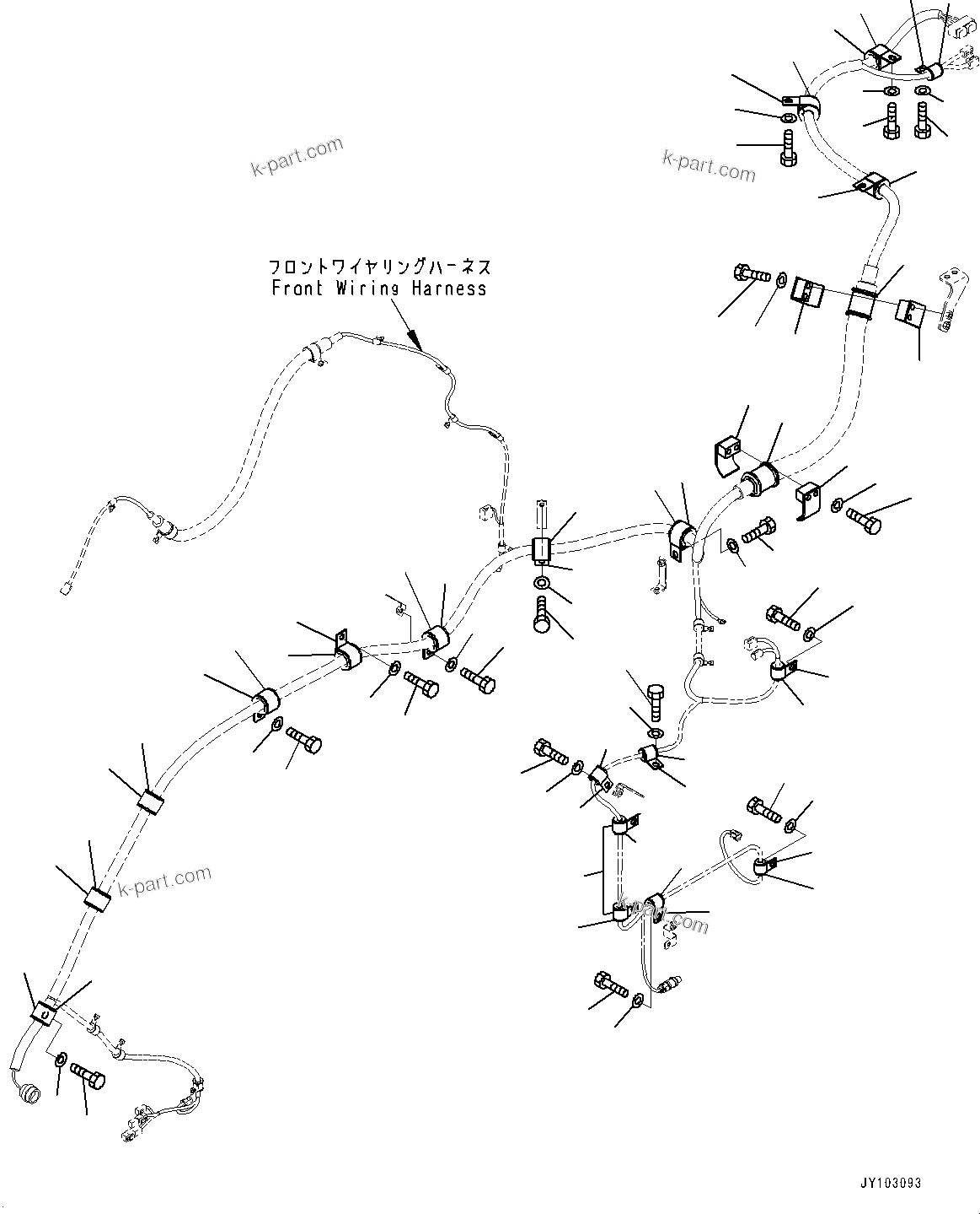Komatsu parts book diagram for WA800-8E0 S/N 84001-UP: FRONT WIRING HARNESS - HORN, WIRING HARNESS MOUNTING (1/4)(#83001-)