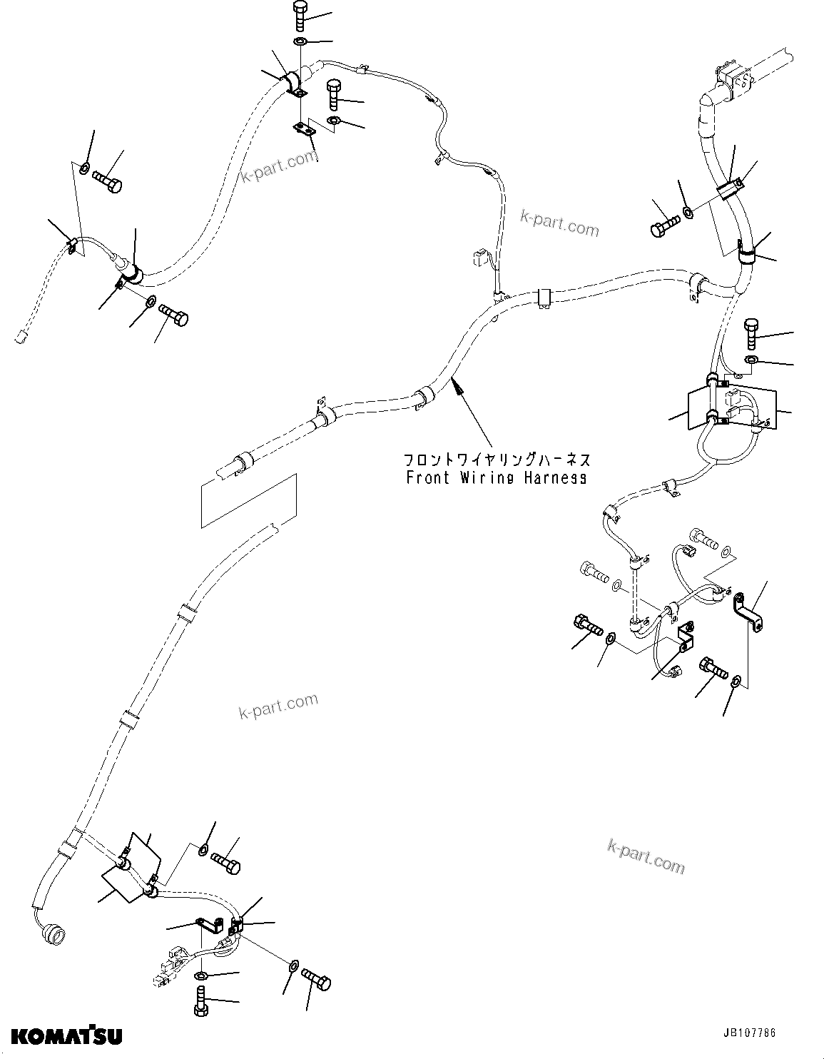Komatsu parts book diagram for WA800-8E0 S/N 84001-UP: FRONT WIRING HARNESS - HORN, WIRING HARNESS MOUNTING (4/4)(#83014-)