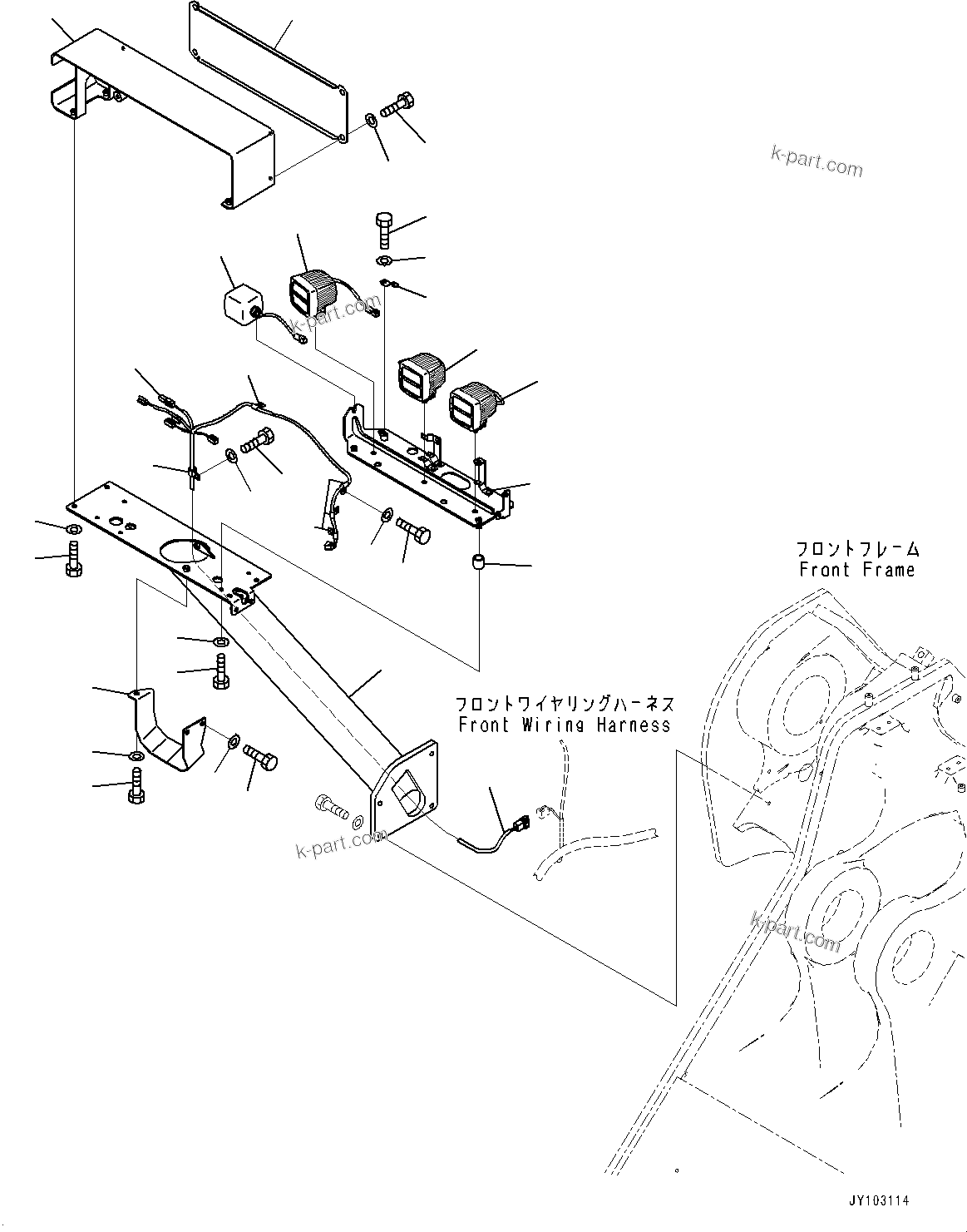 Komatsu parts book diagram for WA800-8E0 S/N 84001-UP: FRONT LAMP R.H., LAMP(#83001-83000)