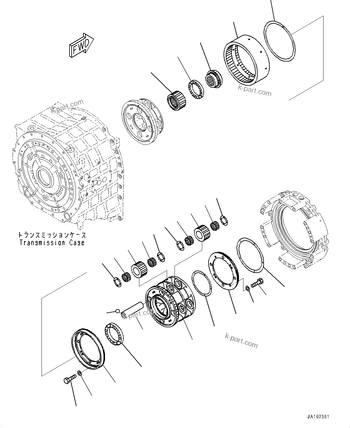 Komatsu parts book diagram for WA800-8E0 S/N 84001-UP: TORQUE CONVERTER AND TRANSMISSION, CARRIER (1/2)(#83001-)