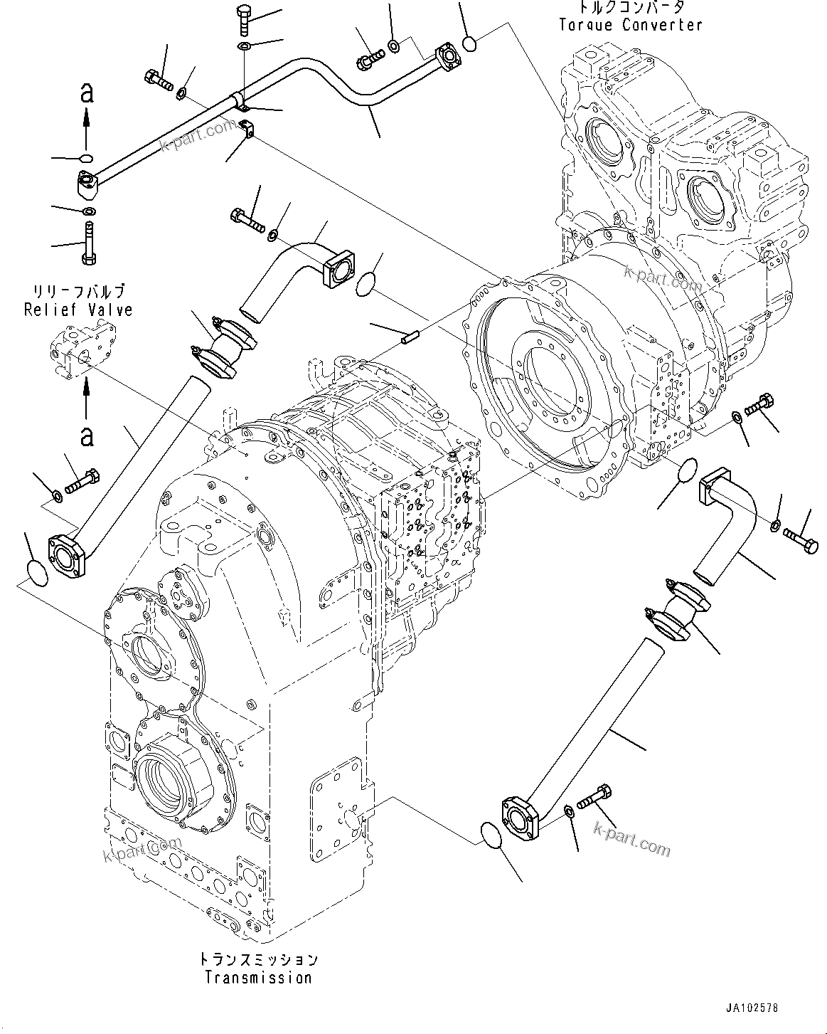 Komatsu parts book diagram for WA800-8E0 S/N 84001-UP: TORQUE CONVERTER AND TRANSMISSION, PIPING (1/2)(#83001-)