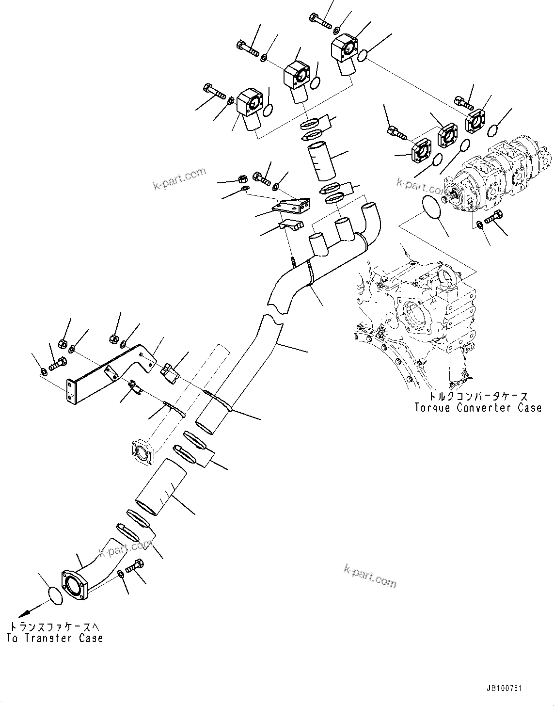 Komatsu parts book diagram for WA800-8E0 S/N 84001-UP: TORQUE CONVERTER AND TRANSMISSION, SUCTION PIPING (1/3)(#83001-)