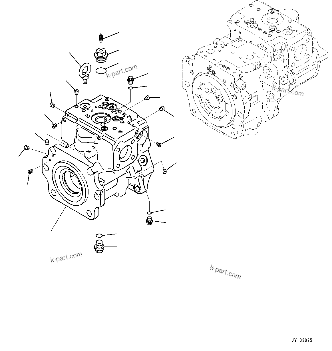 Komatsu parts book diagram for WA800-8E0 S/N 84001-UP: TORQUE CONVERTER AND TRANSMISSION, PISTON PUMP (1/37) (WORK EQUIPMENT PUMP, L.H.)(#83001-)