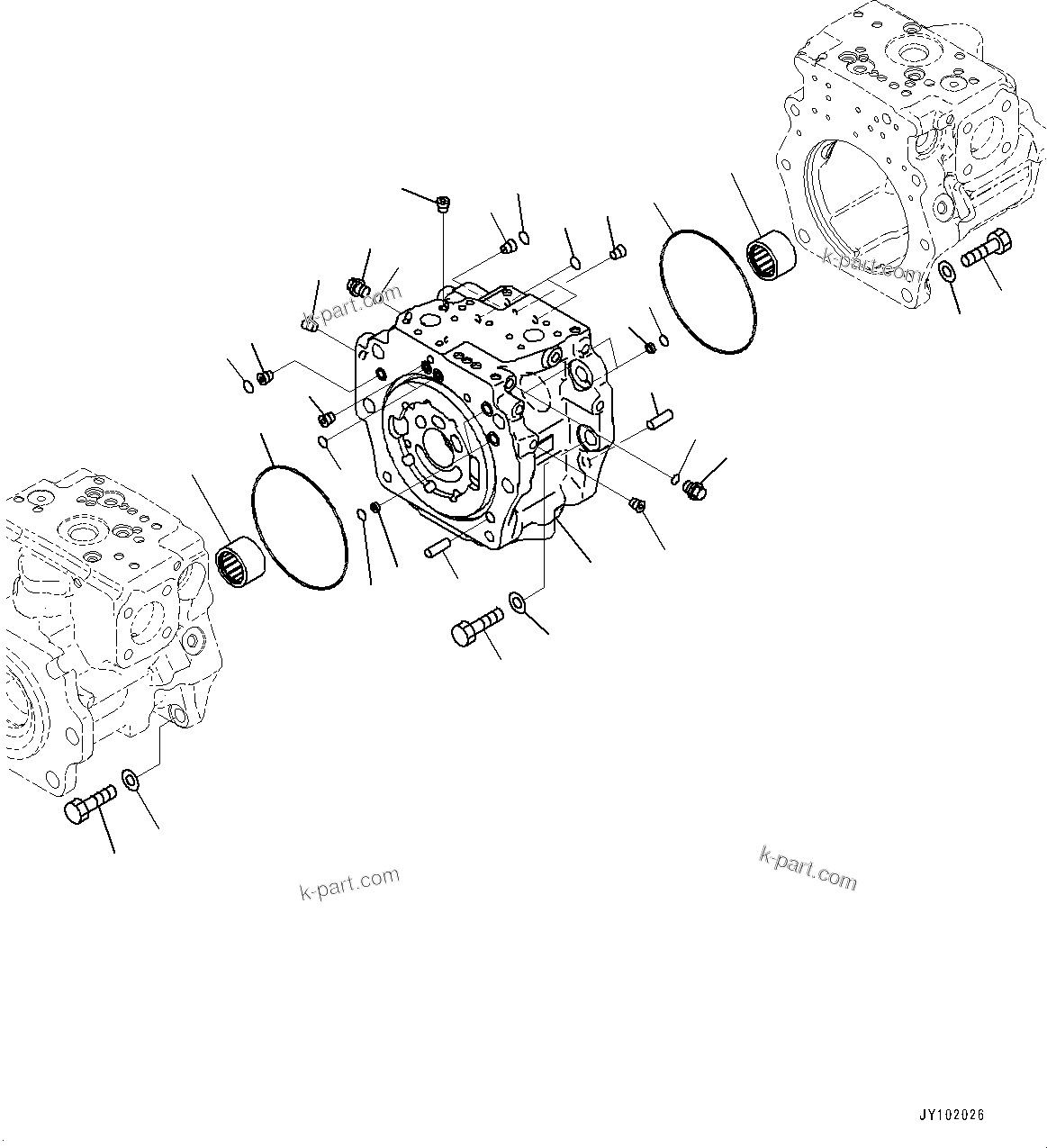 Komatsu parts book diagram for WA800-8E0 S/N 84001-UP: TORQUE CONVERTER AND TRANSMISSION, PISTON PUMP (24/37) (STEERING PUMP)(#83001-)