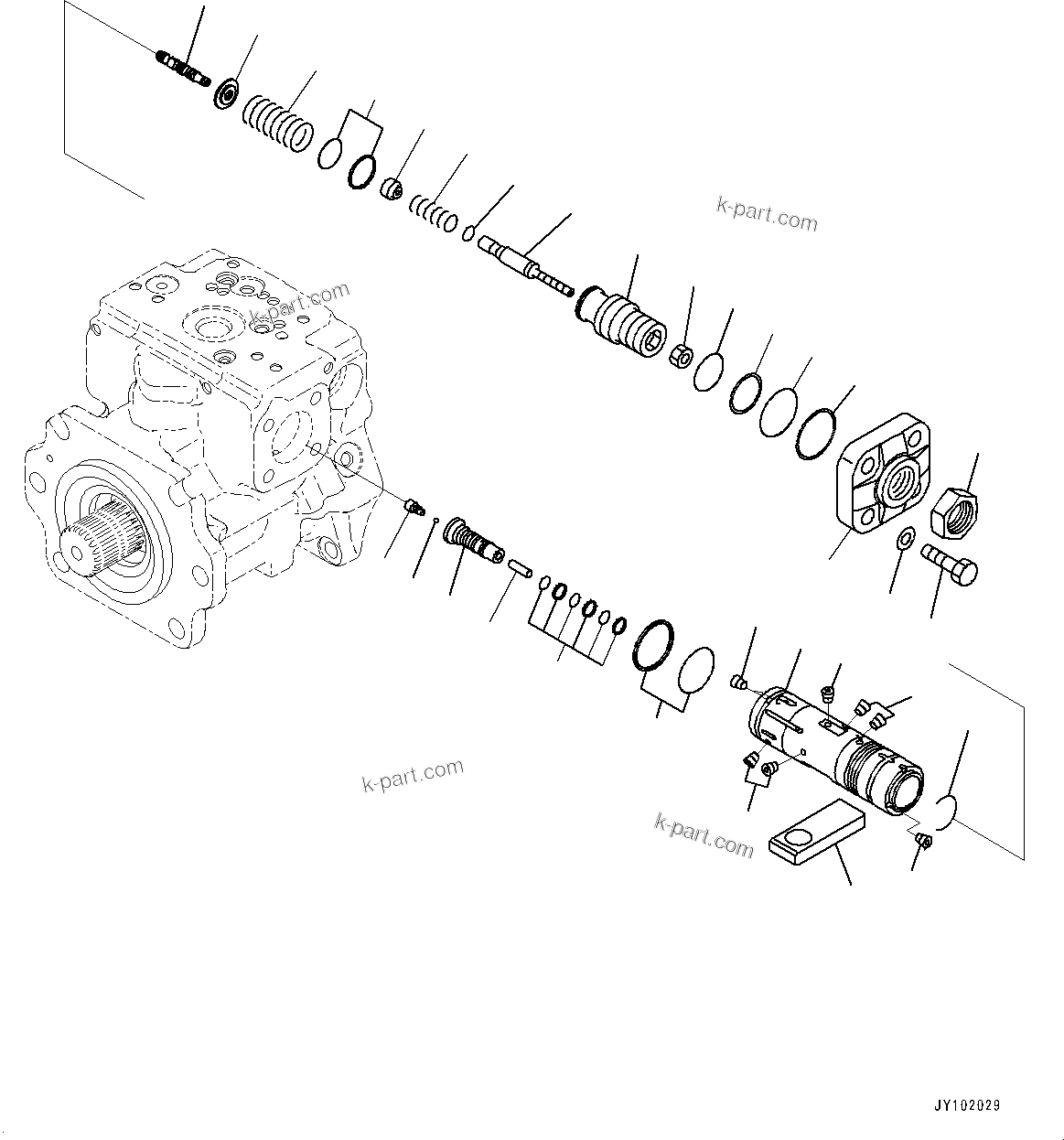 Komatsu parts book diagram for WA800-8E0 S/N 84001-UP: TORQUE CONVERTER AND TRANSMISSION, PISTON PUMP (4/37) (WORK EQUIPMENT PUMP, L.H.)(#83001-)