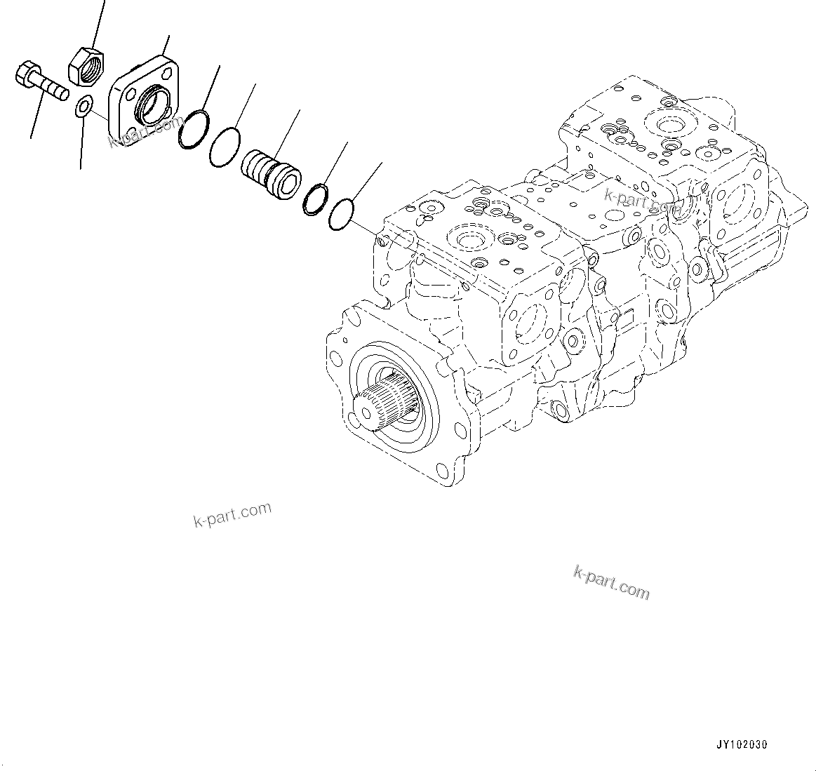 Komatsu parts book diagram for WA800-8E0 S/N 84001-UP: TORQUE CONVERTER AND TRANSMISSION, PISTON PUMP (27/37) (STEERING PUMP)(#83001-)