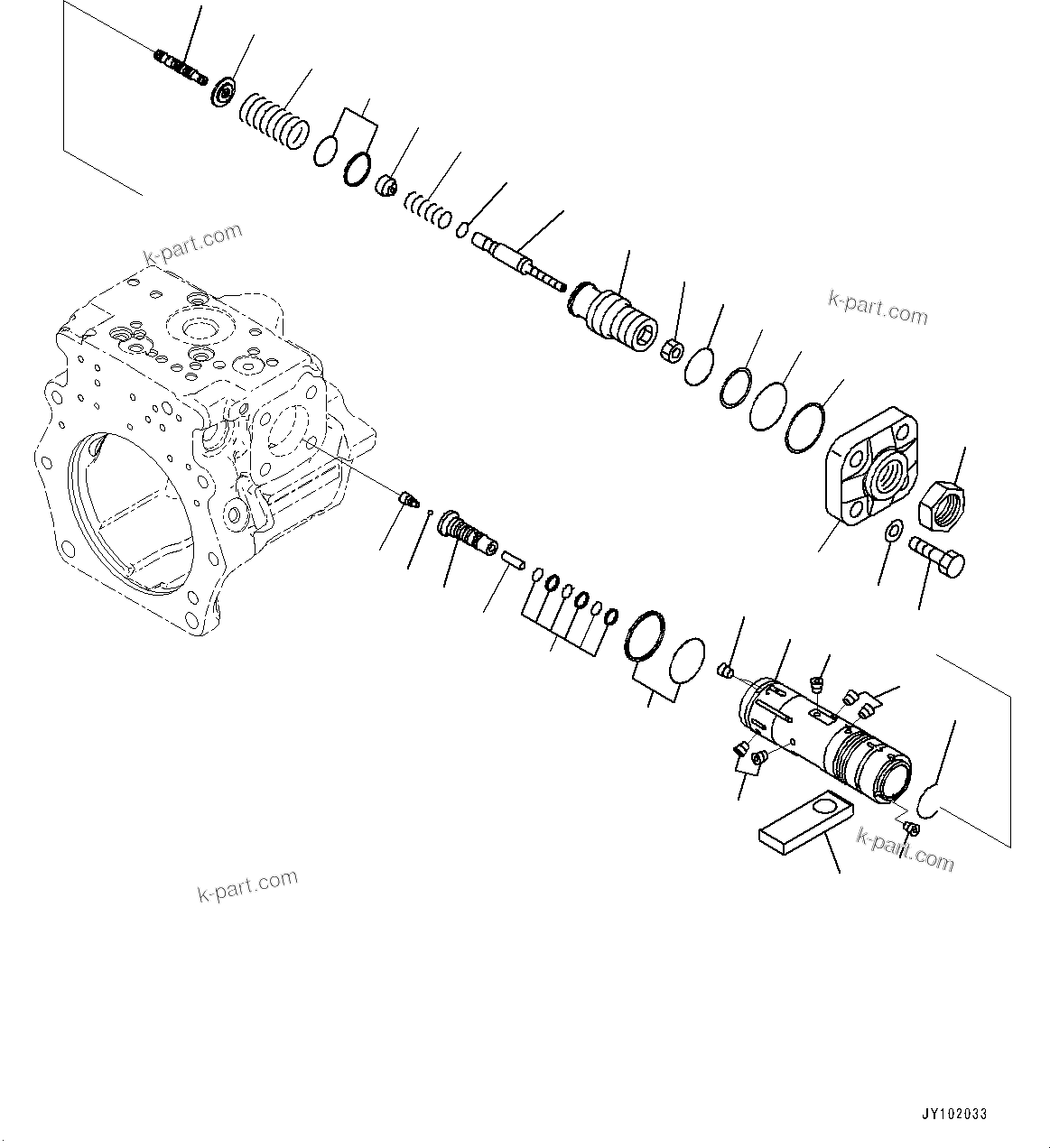Komatsu parts book diagram for WA800-8E0 S/N 84001-UP: TORQUE CONVERTER AND TRANSMISSION, PISTON PUMP (8/37) (WORK EQUIPMENT PUMP, L.H.)(#83001-)