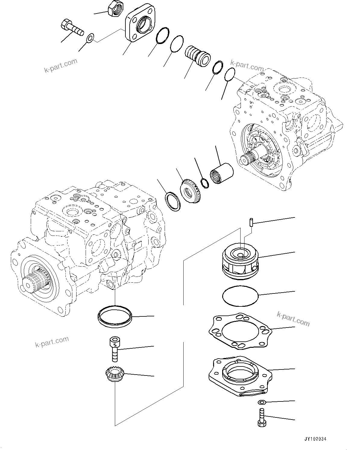 Komatsu parts book diagram for WA800-8E0 S/N 84001-UP: TORQUE CONVERTER AND TRANSMISSION, PISTON PUMP (9/37) (WORK EQUIPMENT PUMP, L.H.)(#83001-)