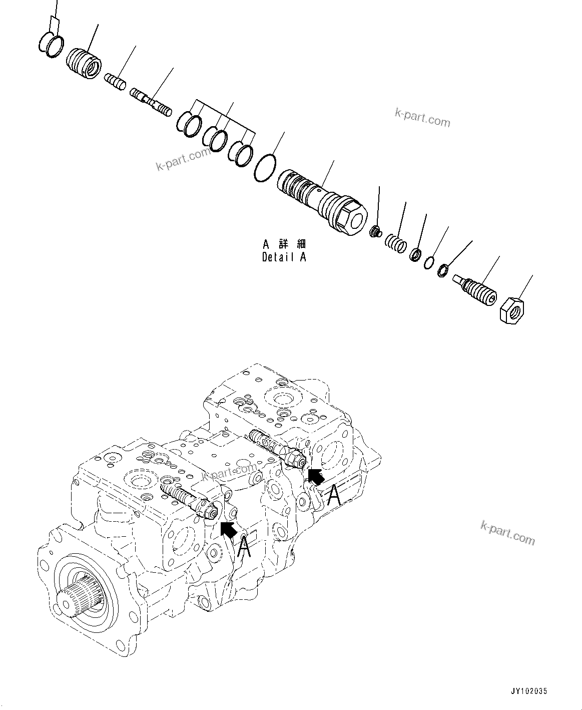 Komatsu parts book diagram for WA800-8E0 S/N 84001-UP: TORQUE CONVERTER AND TRANSMISSION, PISTON PUMP (10/37) (WORK EQUIPMENT PUMP, L.H.)(#83001-)