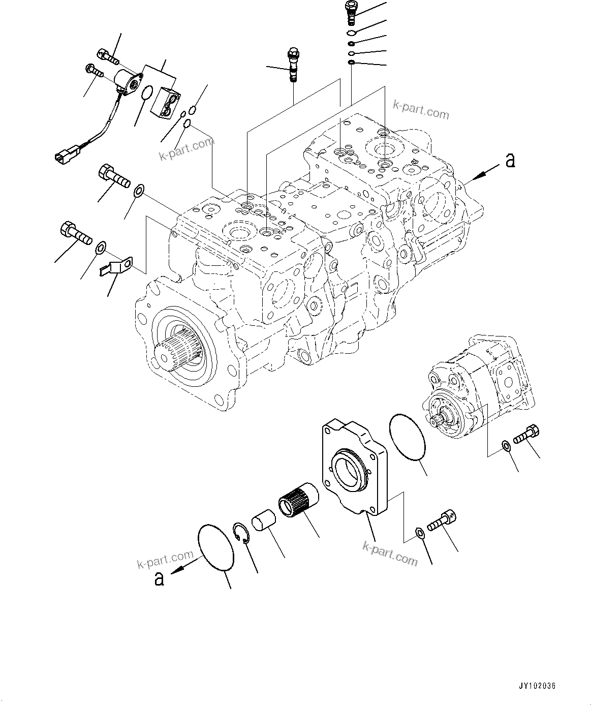 Komatsu parts book diagram for WA800-8E0 S/N 84001-UP: TORQUE CONVERTER AND TRANSMISSION, PISTON PUMP (11/37) (WORK EQUIPMENT PUMP, L.H.)(#83001-)