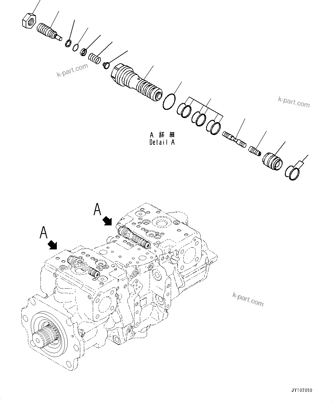 Komatsu parts book diagram for WA800-8E0 S/N 84001-UP: TORQUE CONVERTER AND TRANSMISSION, PISTON PUMP (32/37) (STEERING PUMP)(#83001-)