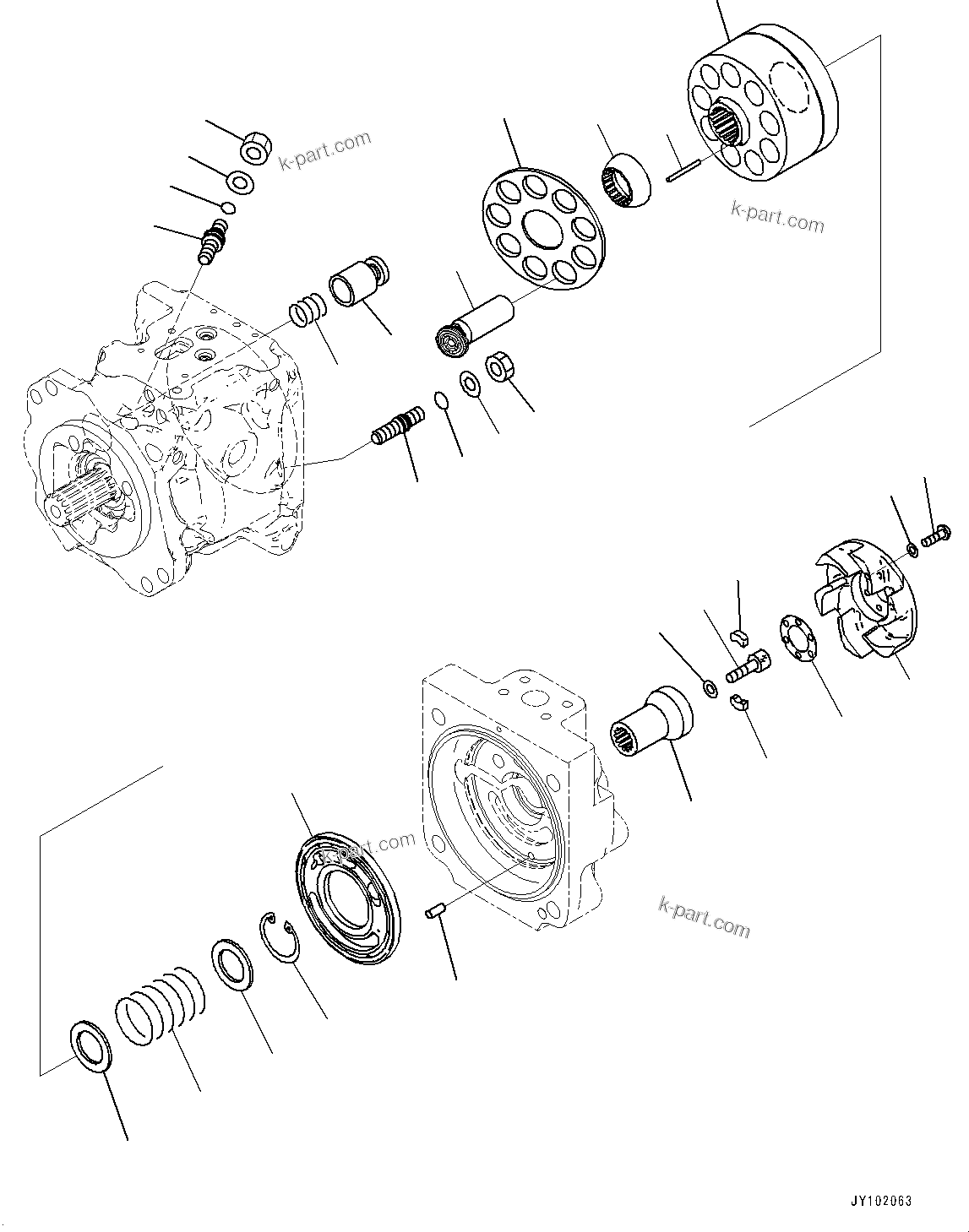 Komatsu parts book diagram for WA800-8E0 S/N 84001-UP: TORQUE CONVERTER AND TRANSMISSION, PISTON PUMP (35/37) (COOLING FAN PUMP)(#83001-)